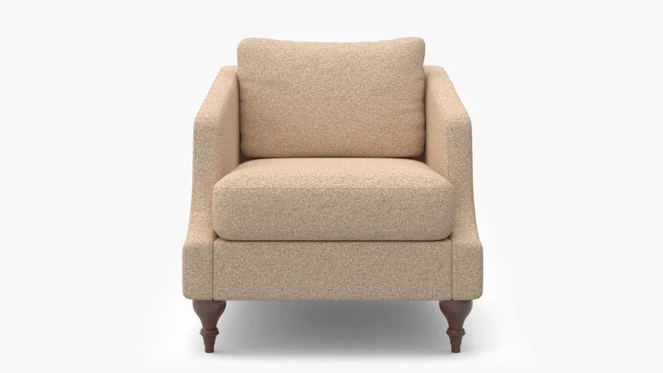 Slope Arm Chair, Buff Boucle, Walnut Turned Wood Leg