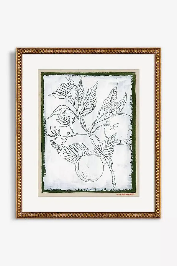 Carved Botanical: Orange Blossom on Green I Wall Art