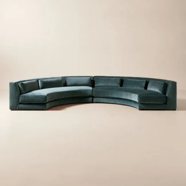 Sonora 2-Piece Curved Blue Performance Velvet Sectional