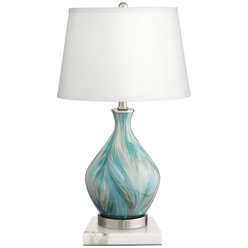 Possini Euro Cirrus 22" Vase Table Lamp with Square White Marble Riser