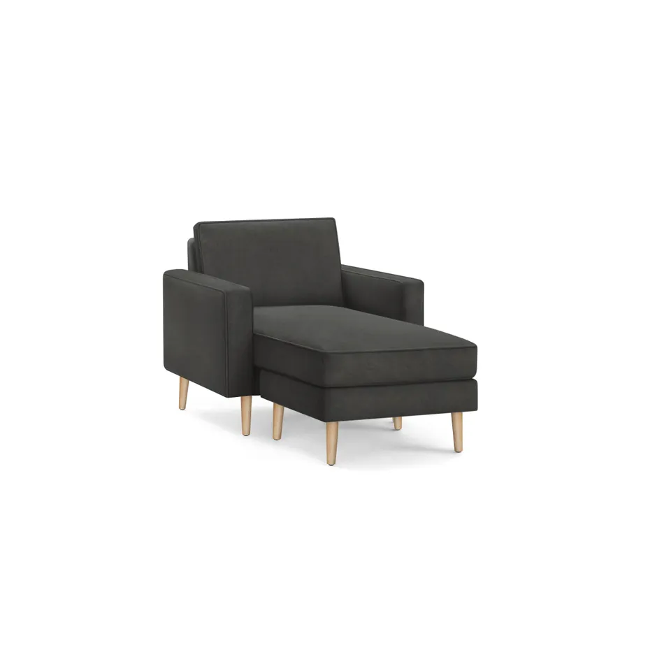 Nomad Velvet Armchair with Chaise - Graphite Grey - Performance Velvet / Oak - Wood