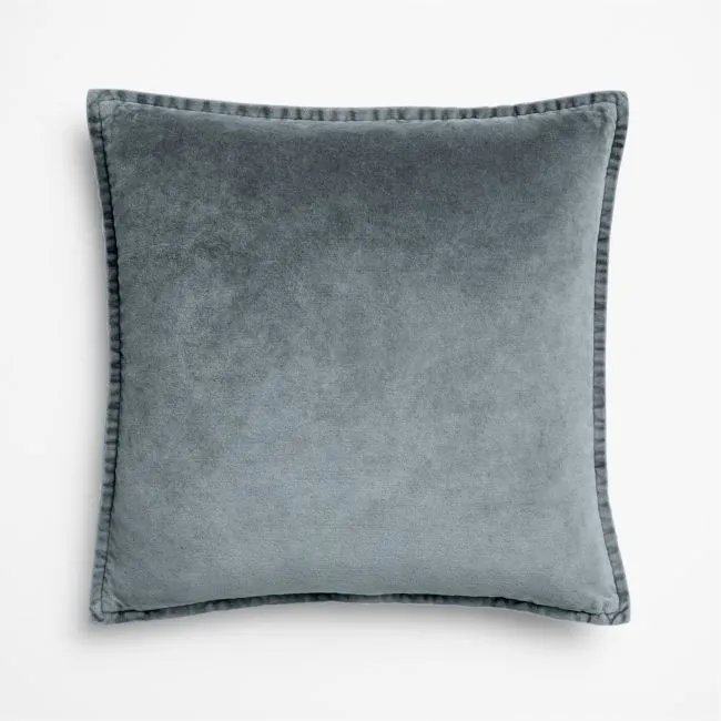Relaxed Washed Organic Cotton Velvet 20"x20" Blue Throw Pillow with Feather Insert