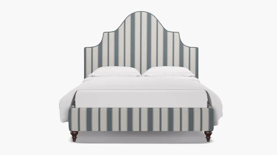 Statement Bed, French Blue Clarence Stripe, Espresso Traditional Turned Leg, Full