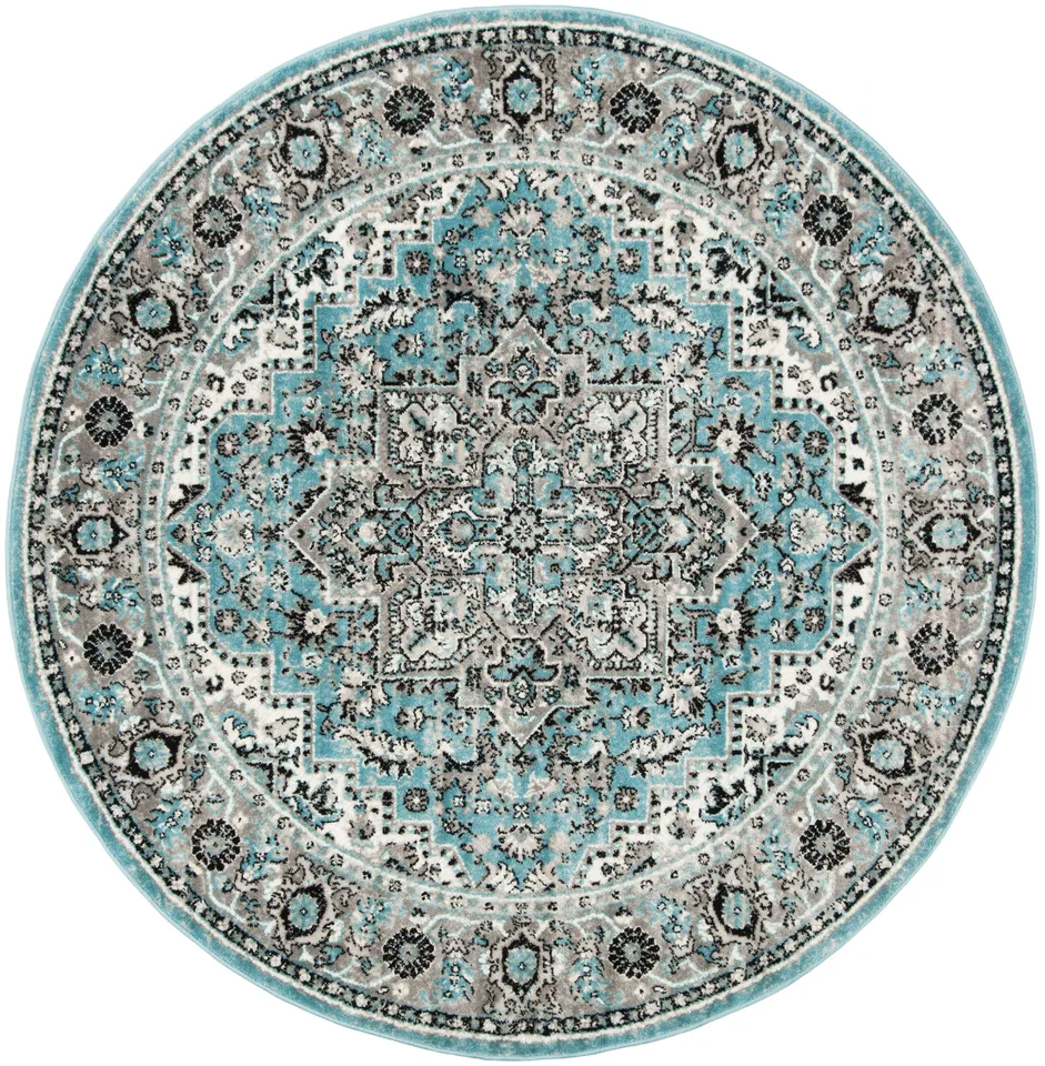 Arlo Home Woven Area Rug, SKY126M, Blue/Ivory,  6' 7" X 6' 7" Round