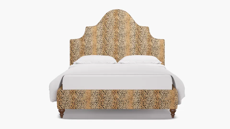 Statement Bed, Leopard, Walnut Traditional Turned Leg, Twin