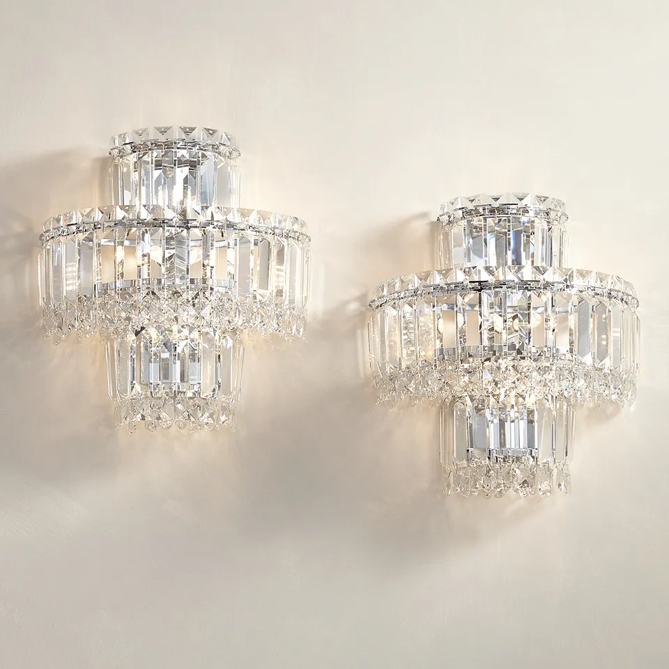 Magnificence 12 1/2" High Chrome and Crystal LED Wall Sconce Set of 2