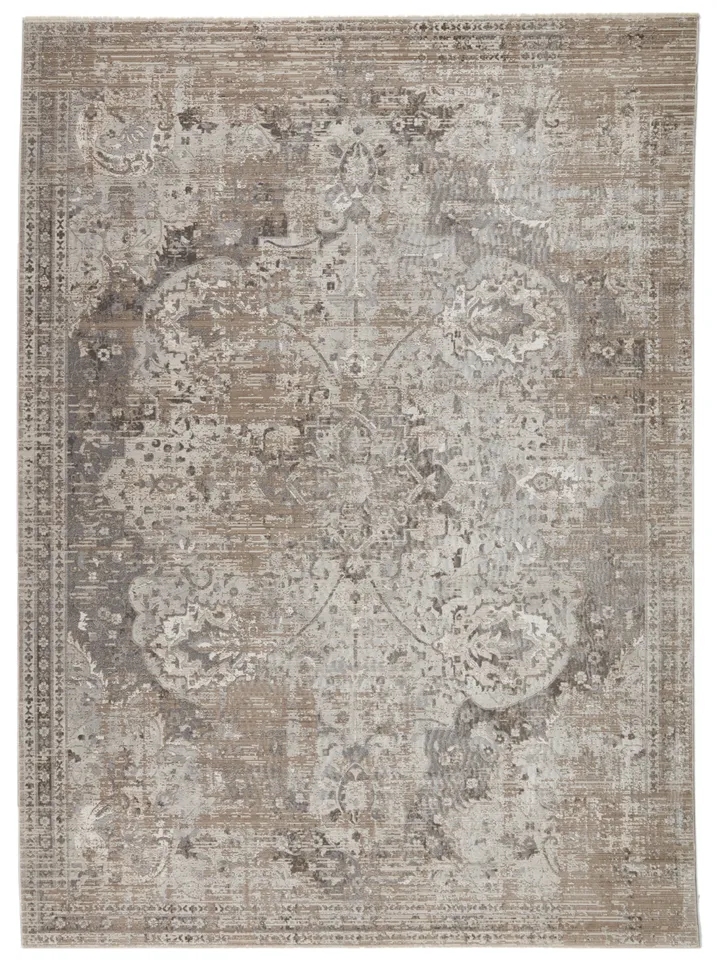 Vibe by Ginevra Medallion Gray/ Ivory Area Rug (7'10"X10'10")