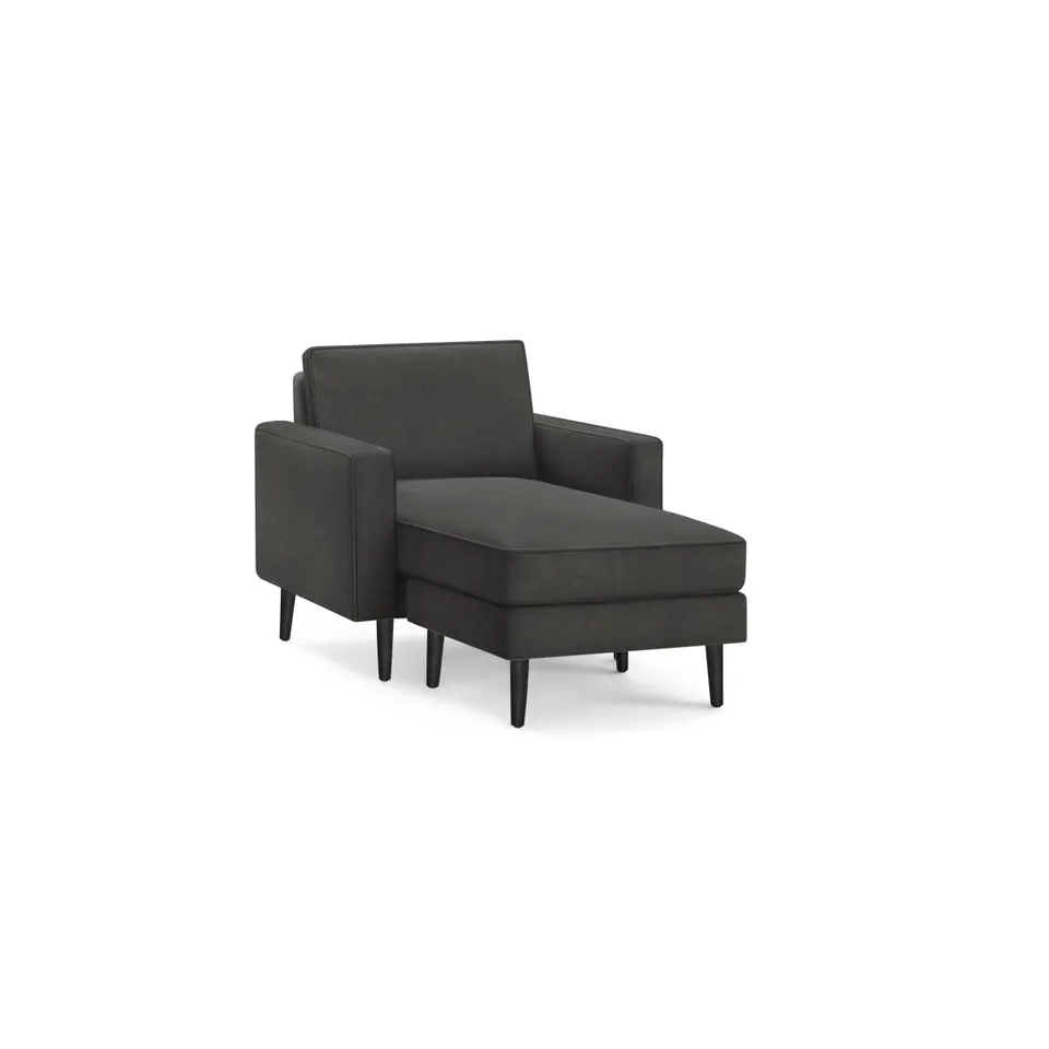 Nomad Velvet Armchair with Chaise - Graphite Grey - Performance Velvet / Ebony - Wood