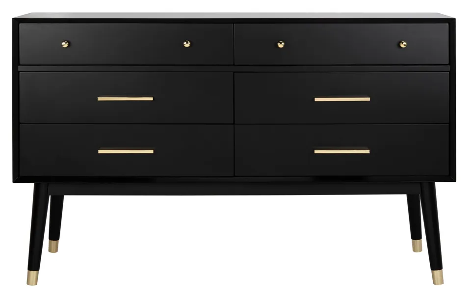 Zack 6 Drawer Wood Dresser - Black / Brass