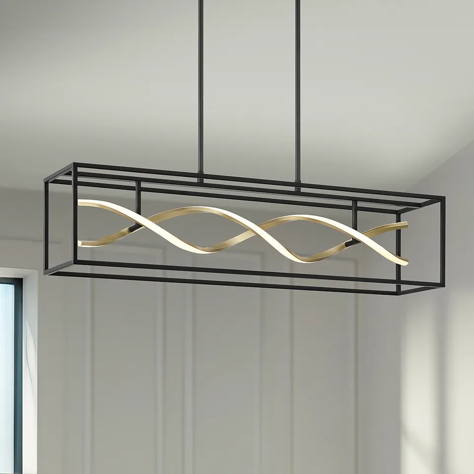 Possini Euro Cheva 35 1/2" Wide Black and Sand Gold LED Island Pendant