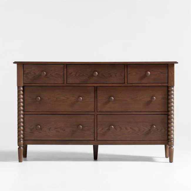 Jenny Lind 54" Deep Brown Wood Wide 7-Drawer Kids Dresser