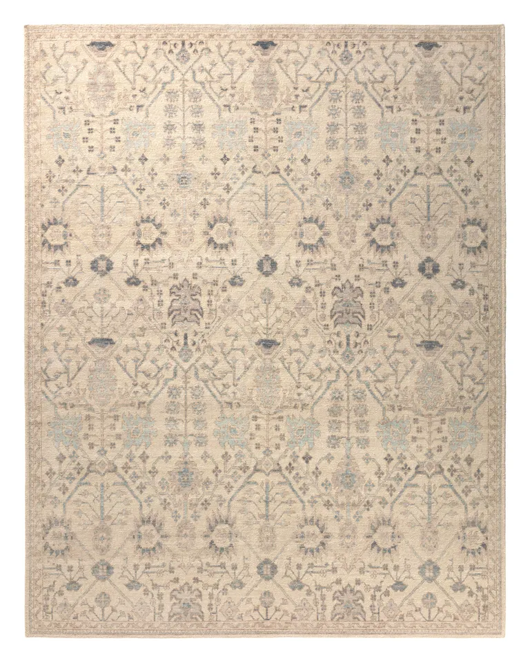 Varteni Hand Knotted Floral Ivory/Blue Area Rug (8'X10')