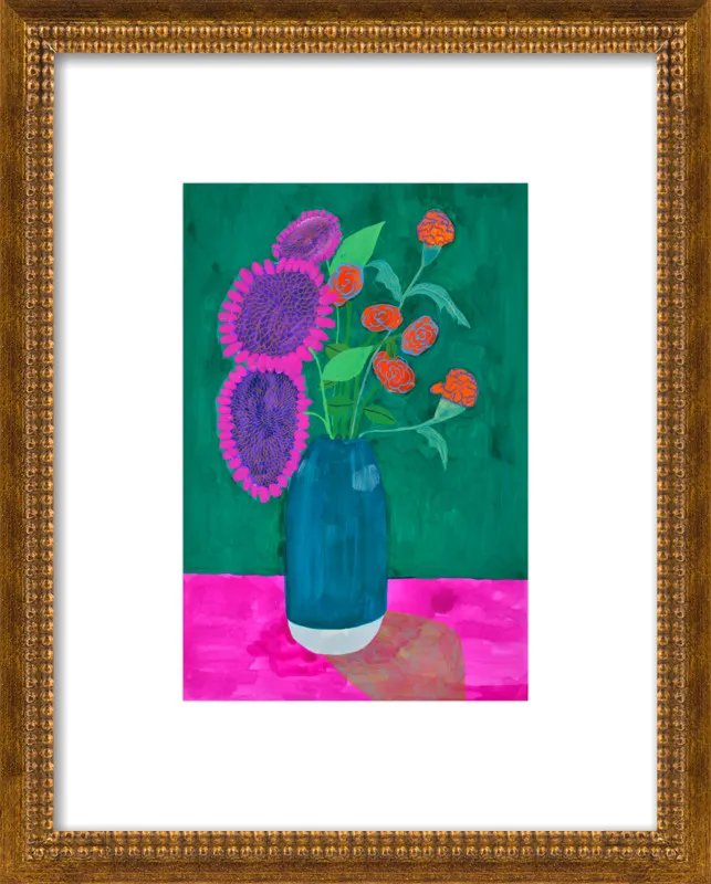 vase with sunflowers and carnations  by Christiane Drapela for Artfully Walls