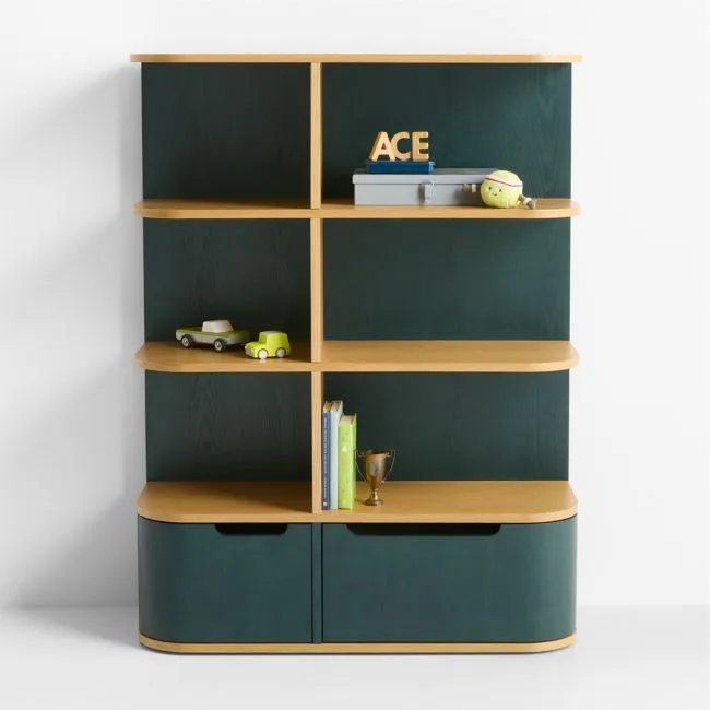 Compton 38" Natural and Dyed Green Wood Kids Bookcase by Venus Williams