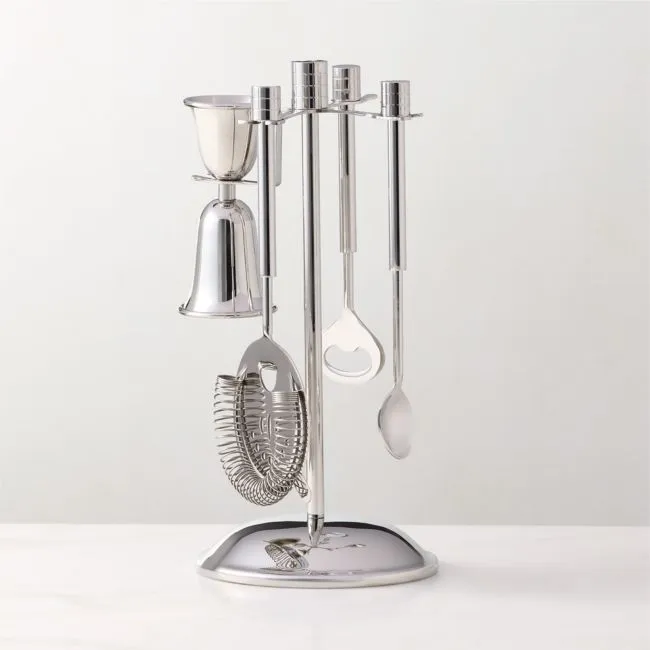 Genevieve 4-Piece Stainless Steel Bar Tools Set With Stand