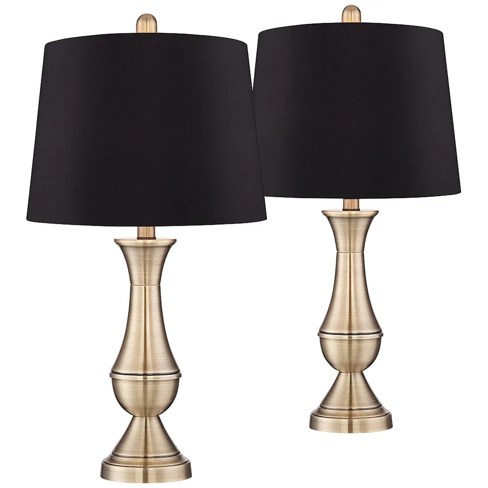 Becky Antique Brass Metal Black Shade Table Lamps Set of 2
