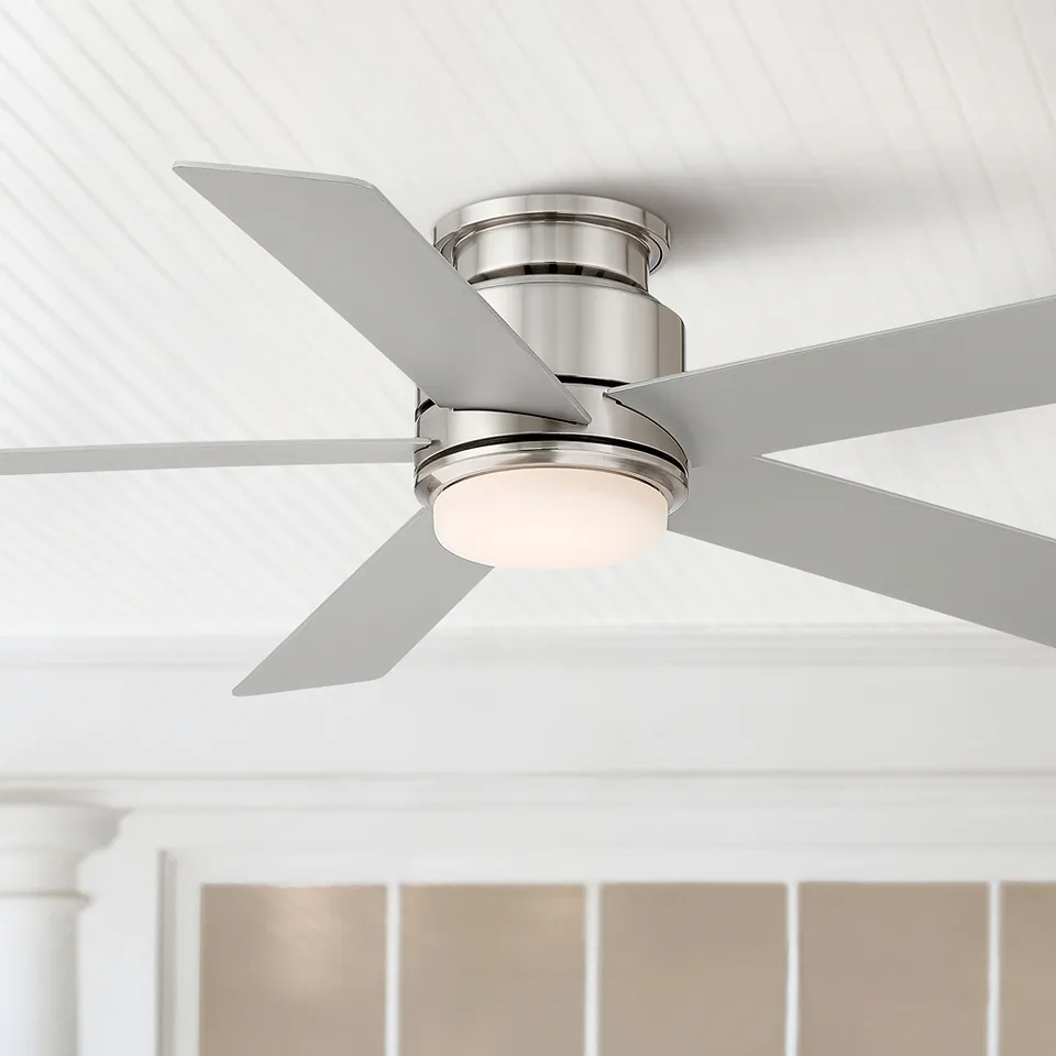 52" Casa Vieja Grand Palm Nickel LED Damp Rated Hugger Fan with Remote