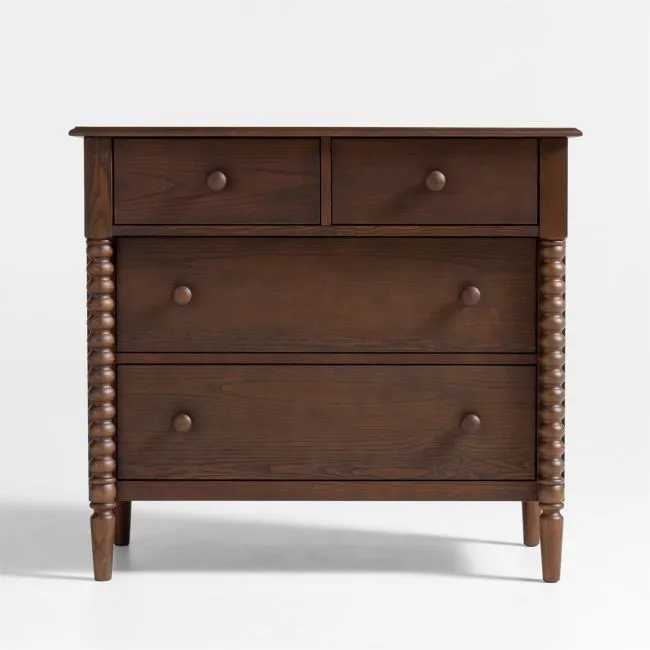 Jenny Lind 37" Deep Brown Wood Narrow 4-Drawer Kids Dresser