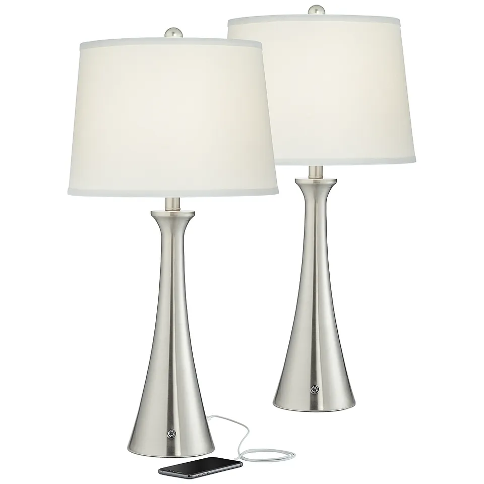Possini Euro Karl Brushed Nickel USB Lamps Set of 2 with Full Range Dimmers