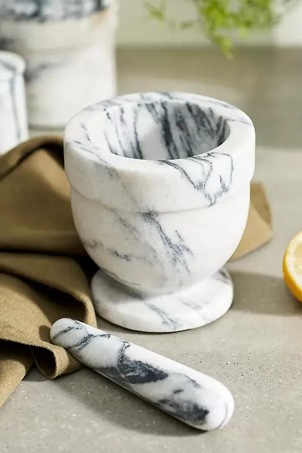 Smoky White Marble Mortar + Pestle