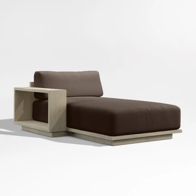 Mallorca Wood Left-Arm Outdoor Chaise Lounge with Canvas Java Sunbrella ® Cushions