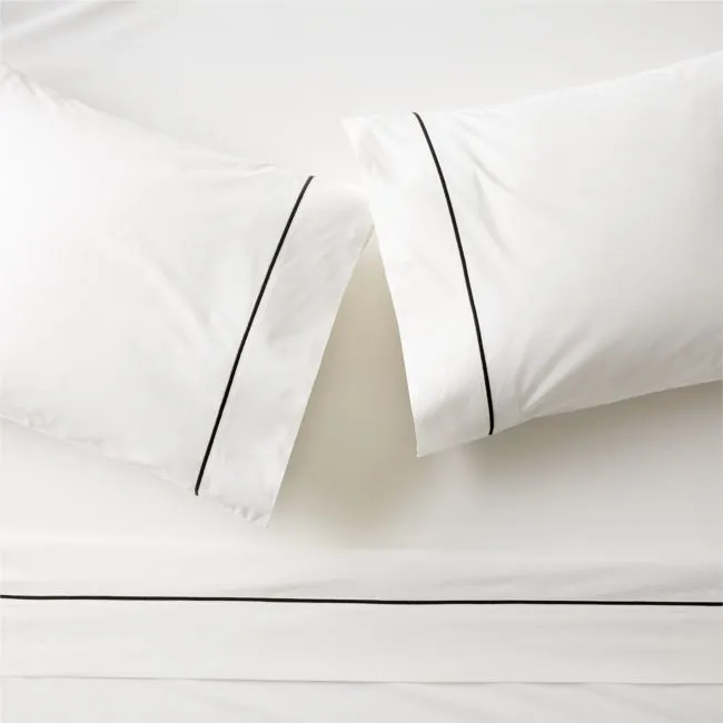 Marisal Organic Cotton Percale 400 Thread Count White and Black Queen Sheet Set
