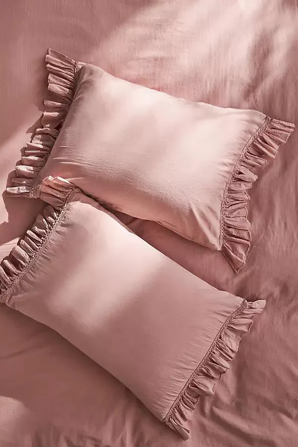 Organic Cotton Spa Sateen Ruffled Shams, Set of 2