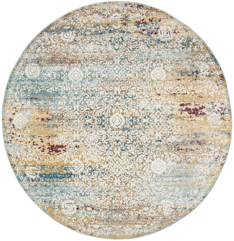 Arlo Home Woven Area Rug, ARA183Y, Yellow/Cream,  6' 5" X 6' 5" Round
