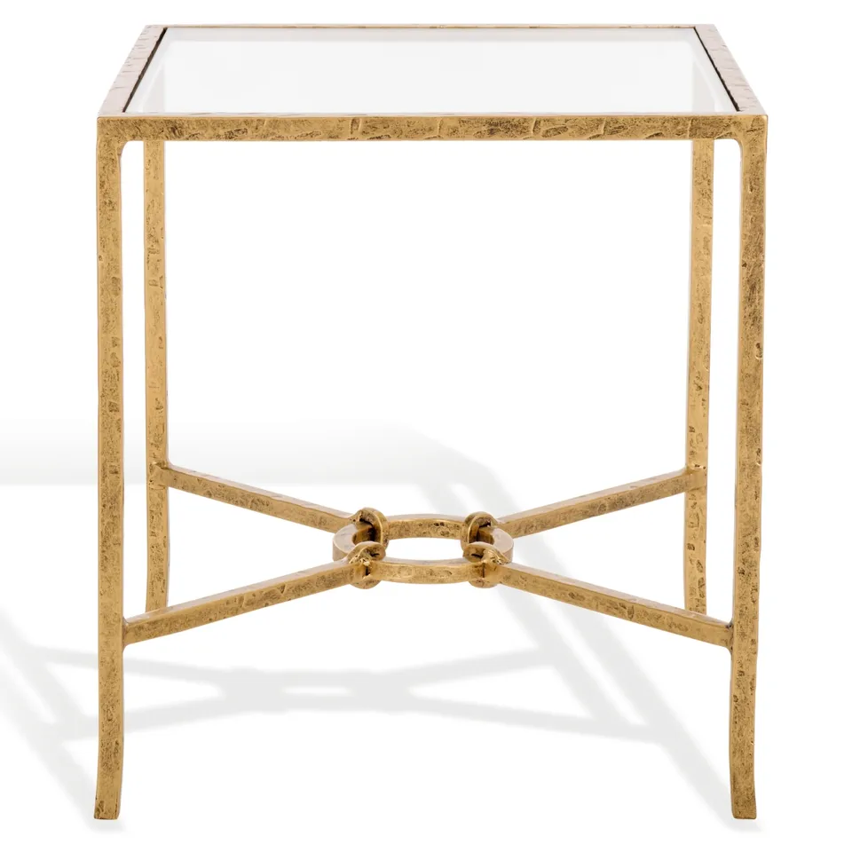 Tauri Metal Square Accent Table - Brass/Clear
