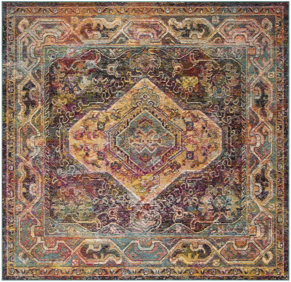 Arlo Home Woven Area Rug, CRS514T, Teal/Rose,  7' X 7' Square
