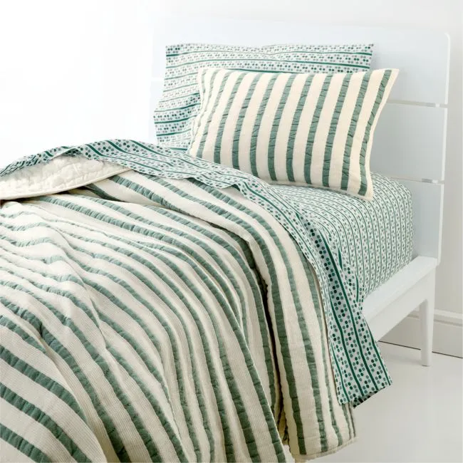 Teal Striped Waffle Weave 100% Organic Cotton Kids Twin Quilt