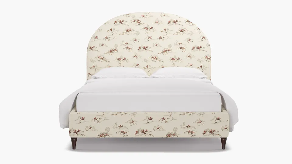Demilune Bed, Red Cotswold Hunt, Espresso Decorative Tapered Leg, King