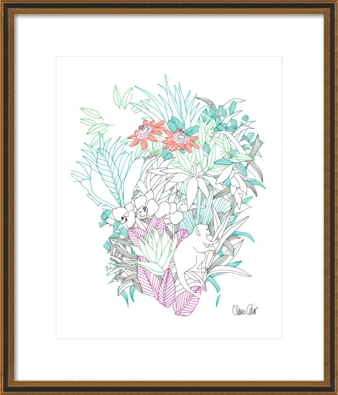 Passionflowers, orchids and the squirrel monkey  by Claire Colin for Artfully Walls