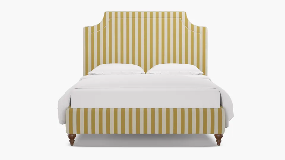 Deco Bed, Citrine Cabana Stripe, Walnut Traditional Turned Leg, King