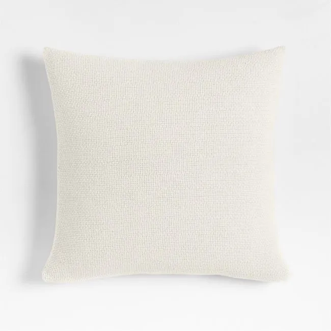 Organic Cotton Basketweave 20"x20" Travertine Beige Throw Pillow with Feather Insert
