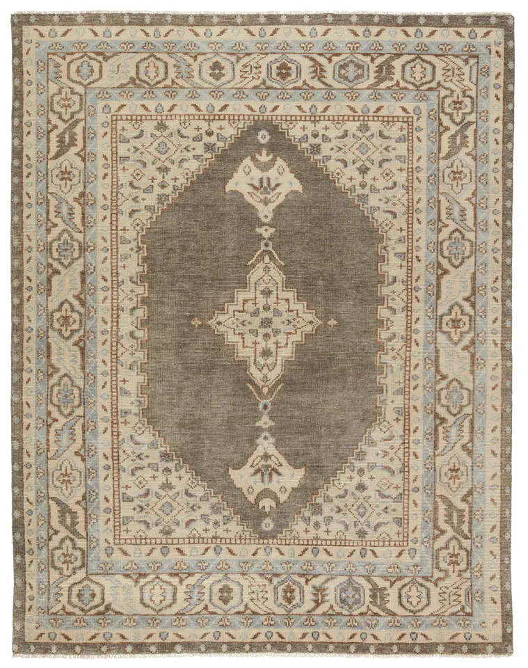 Farwell Hand-Knotted Medallion Blue/ Ivory Area Rug (10'X14')
