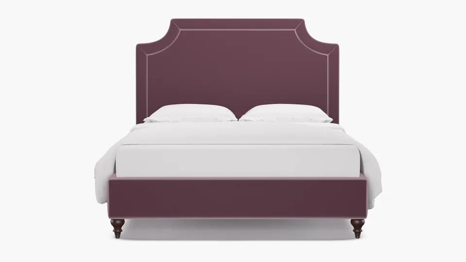 Deco Bed, Lavender Performance Plush Velvet, Espresso Traditional Turned Leg, Full