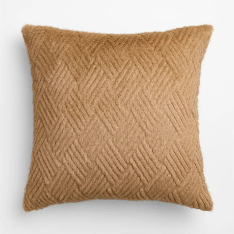 CiCi Faux Fur 23"x23" Camel Tan Throw Pillow with Down-Alternative Insert by Laura Harrier and Tiffany Howell