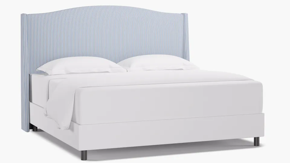 Classic Wingback Headboard, Cornflower Classic Ticking Stripe, King