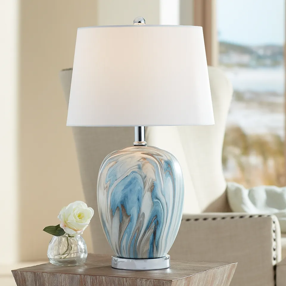 Possini Euro Travis 20 1/4" High Modern Blue Ceramic Table Lamp