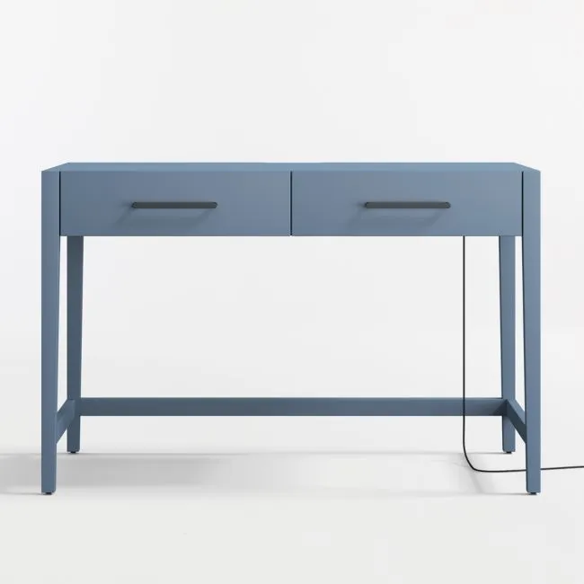 Ever Simple 47" Slate Blue Wood Wide 2-Drawer Kids Desk