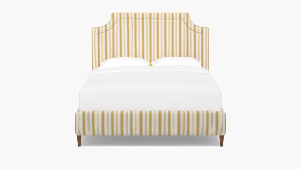 Deco Bed, French Yellow Regency Stripe, Walnut Square Tapered Leg, Twin