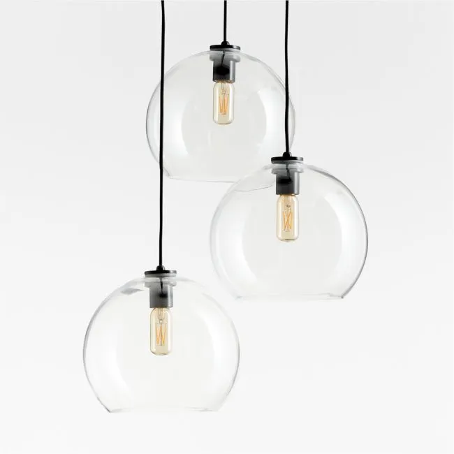 Arren Black 3-Light Pendant with Large Round Clear Glass Shades 19.3"