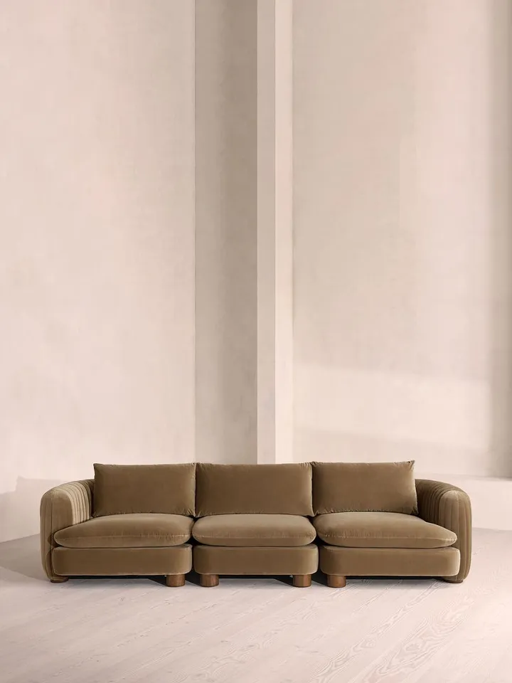 Vivienne Sectional Sofa, Four Seater, Velvet, Truffle, US