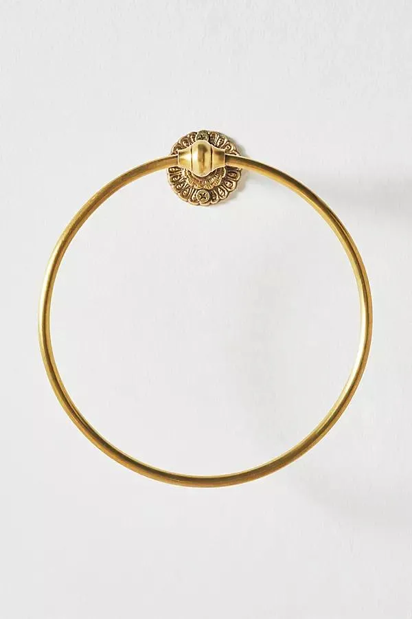 Ida Heritage Brass Scalloped Feather Peacock Towel Ring