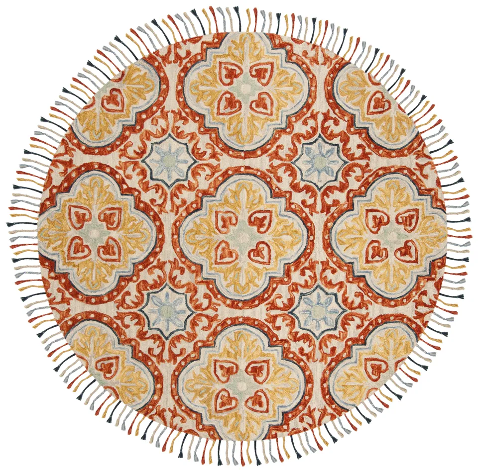 Arlo Home Hand Tufted Area Rug, APN217A, Beige/Rust,  7' X 7' Round