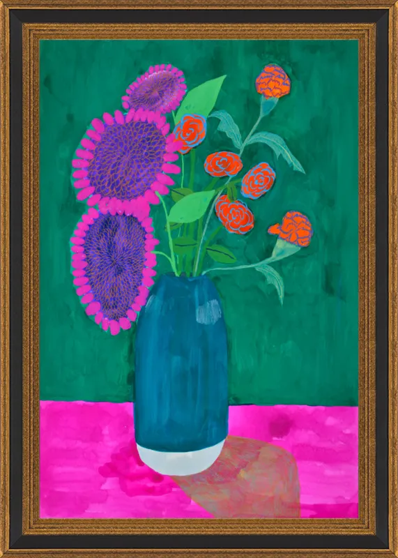vase with sunflowers and carnations  by Christiane Drapela for Artfully Walls