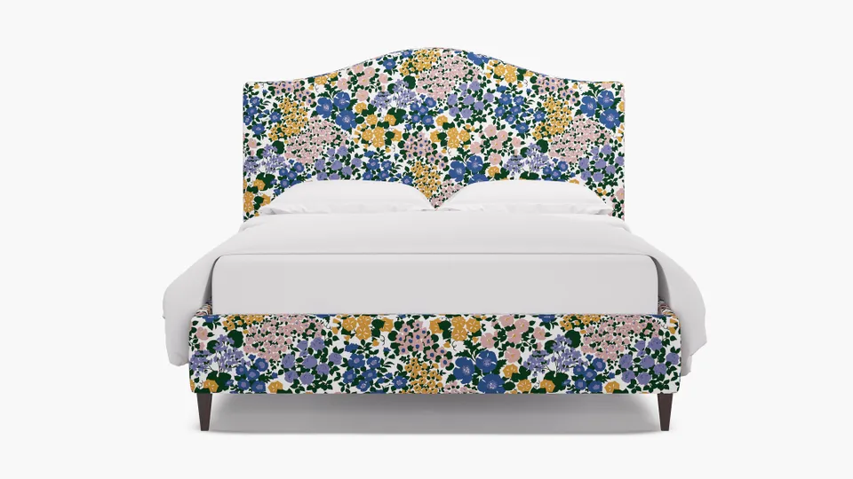 Camelback Bed, Lavender Million Flowers, Espresso Square Tapered Leg, Queen