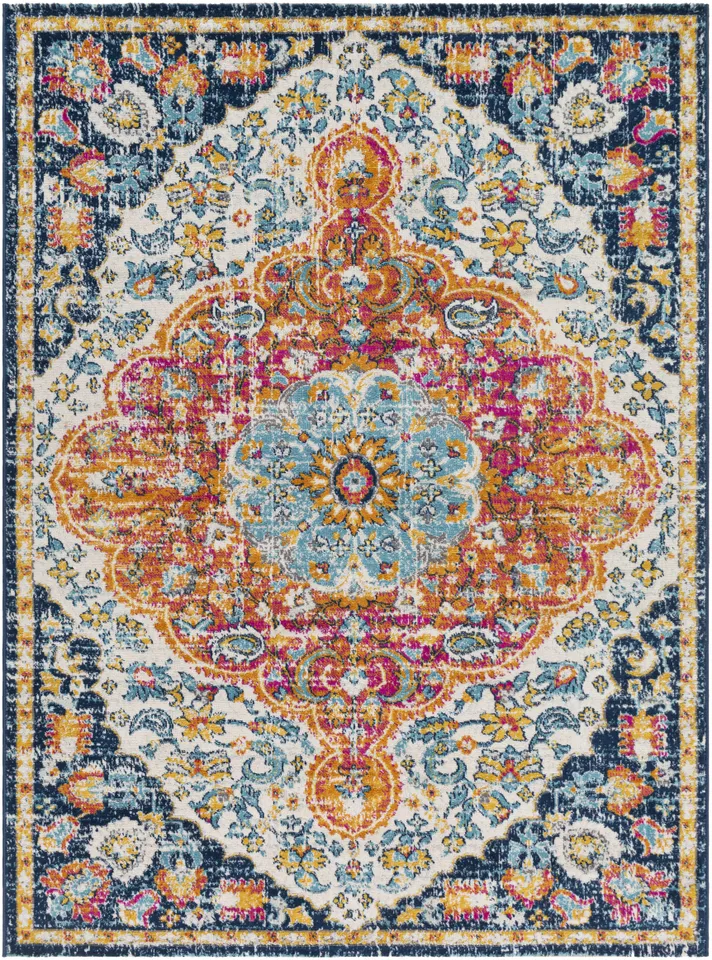 Floransa Blue Indoor 5'3" x 7'1" Machine Woven Rug