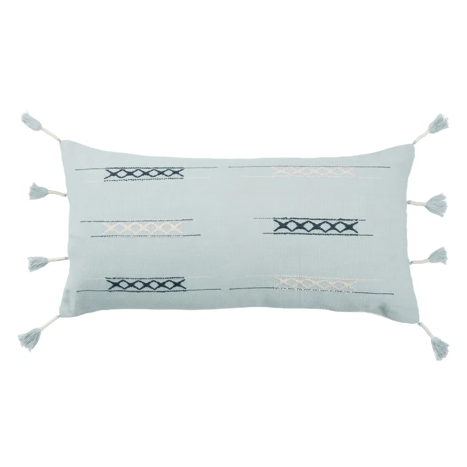 Seloupe Tribal Light Blue/ Cream Pillow Cover (13"X21" Lumbar)